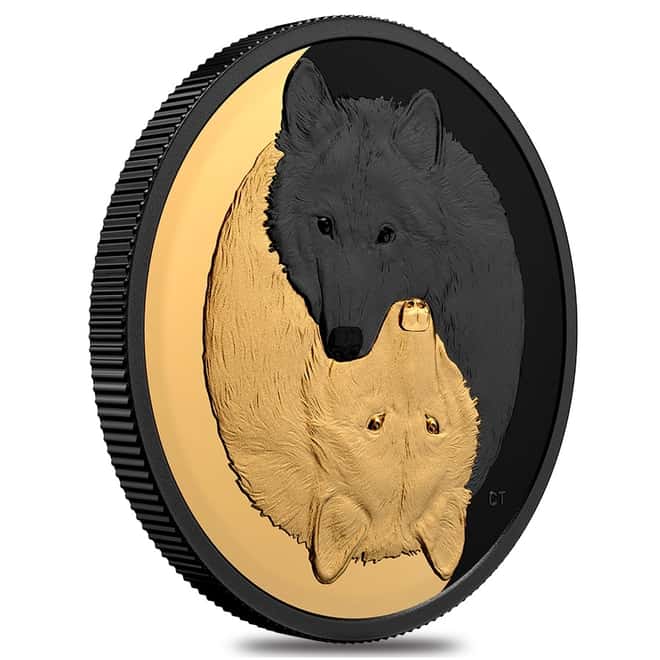 2021 Canada 1 oz Silver The Grey Wolf - Black and Gold Coin Series .9999 Fine (w/Box & COA)