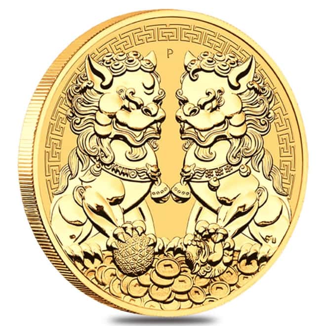 2021 1 oz Gold Double Pixiu Lions BU Australian Perth Mint
