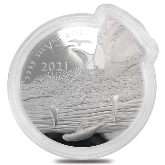 2021 2 oz Silver Great White Shark - Ocean Predators Solomon Islands $5 Coin .9999 Fine