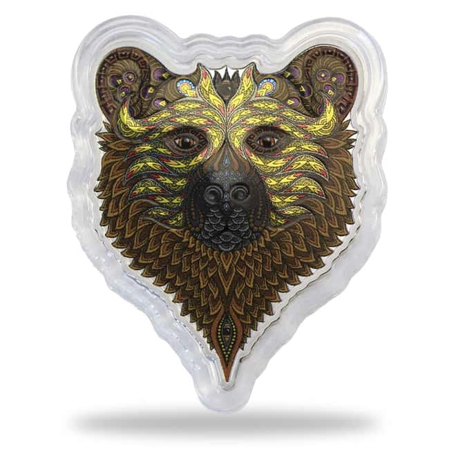 2021 Solomon Islands 1 oz Grizzly - Spirit Animals Colorized Silver Coin .9999 Fine (w/Box & COA)