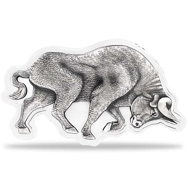 2021 Chad 1 oz Silver Bull Shaped Coin Serial #1 Antiqued High Relief (w/Box)