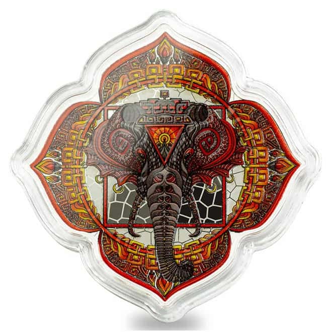 2022 Solomon Islands 2 oz Elephant of the 1st Chakra Colorized Silver Coin .9999 Fine (w/Box & COA)