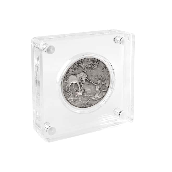 2021 Chad 2 oz Silver Mermaid & Unicorn - Mythical Creatures Series Antiqued High Relief Coin (w/Box)