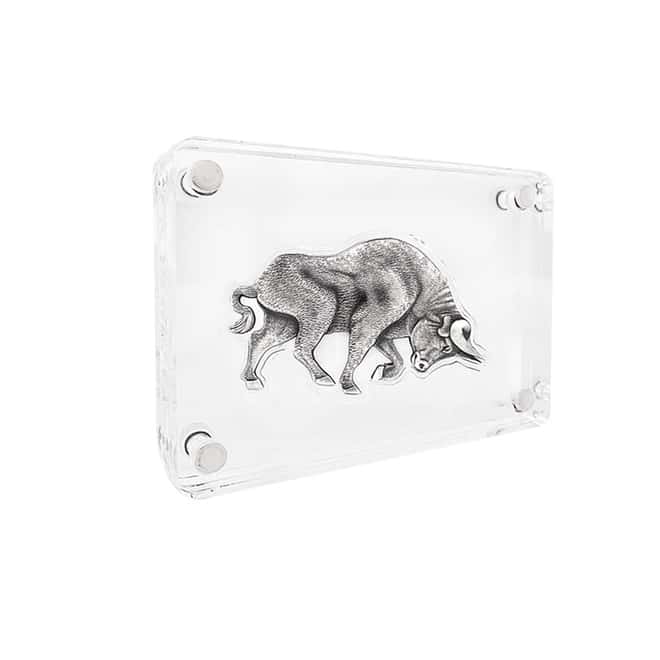 2021 Chad 1 oz Silver Bull Shaped Coin Serial #1 Antiqued High Relief (w/Box)