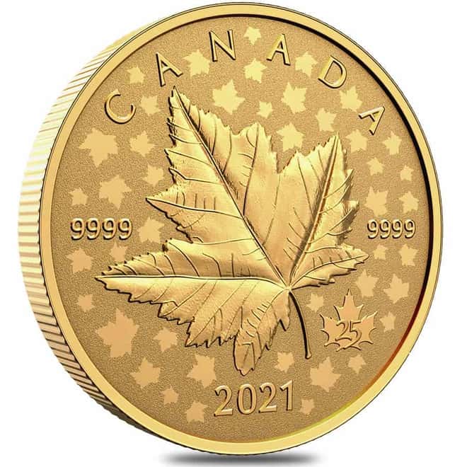 2021 1 oz Canadian Piedfort Gold Maple Leaf Celebration Coin .9999 Fine (w/Box & COA)
