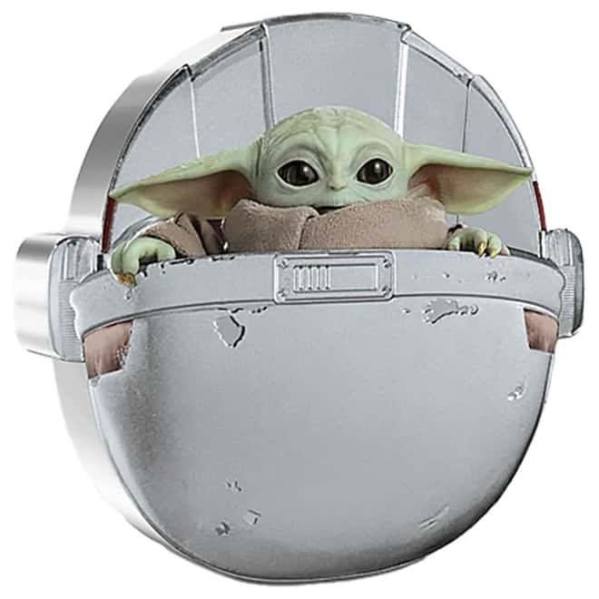 2022 Niue 1 oz Silver Grogu in Pod Shaped Coin - Star Wars The Mandalorian .999 Fine (w/Box & COA)
