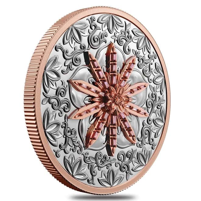 2021 Canada 2 oz Proof Platinum Grandeur Coin with Pink Diamonds .9995 Fine (w/Box & COA)