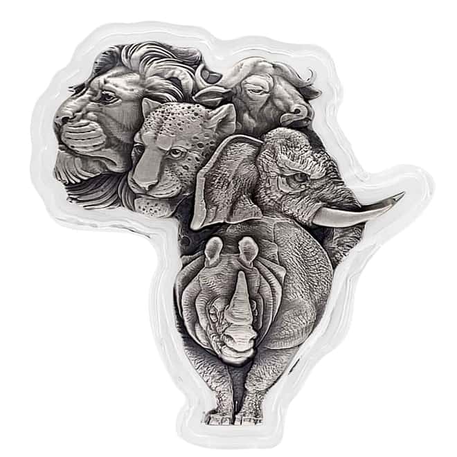 2022 Chad 1 oz Silver Big Five Africa Shaped High Relief Coin .999 Fine (w/Box)