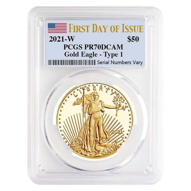 2021-W 1 oz $50 Proof Gold American Eagle PCGS PF 70 DCAM FDOI