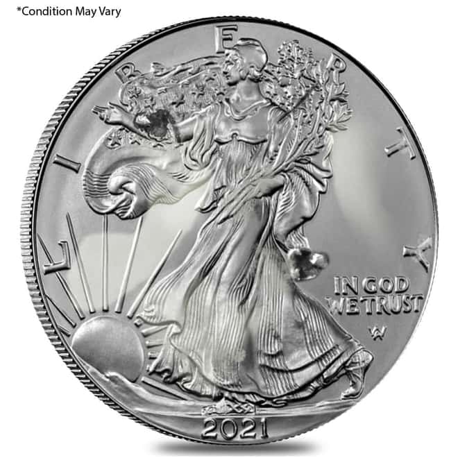 MILKY - Roll of 20 - 2021 1 oz Silver American Eagle $1 Coin Type 2 (Scruffy, Toned)