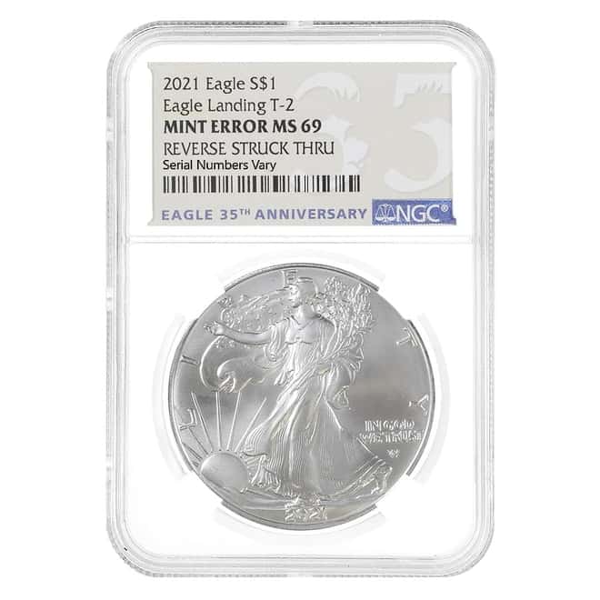 2021 1 oz Silver American Eagle Type 2 NGC MS 69 Mint Error (Rev Struck Thru)