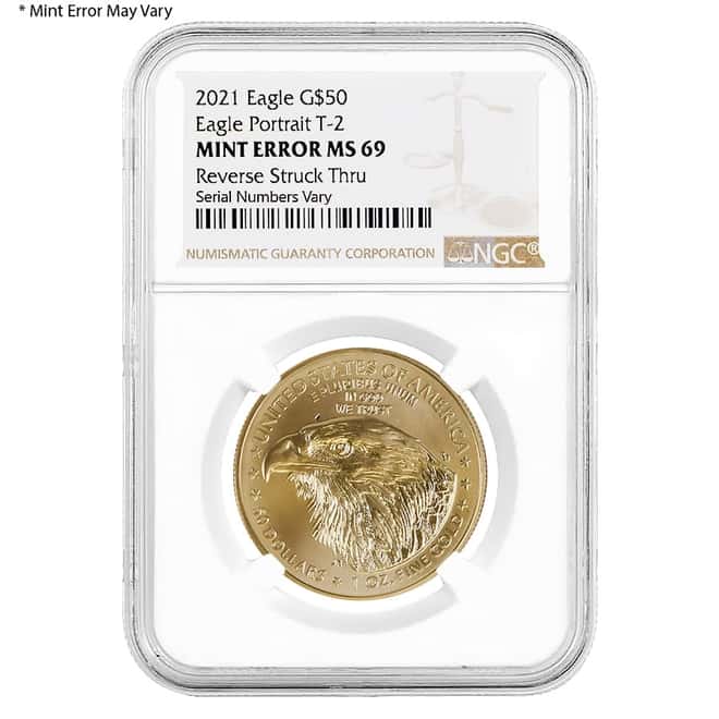 2021 1 oz Gold American Eagle Type 2 NGC MS 69 Mint Error (Rev Struck Thru)