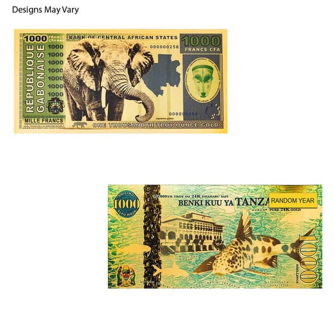 1/1000 oz Gold Foil Note .999+ Fine (Random Year, Random Design)
