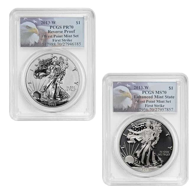 2013 W 1 oz Silver American Eagle 2-Coin Set PCGS PF 70 / MS 70 First Strike