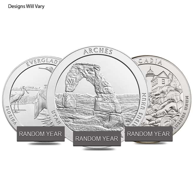 5 oz Silver America the Beautiful ATB Uncirculated Random Year (w/Box & COA)