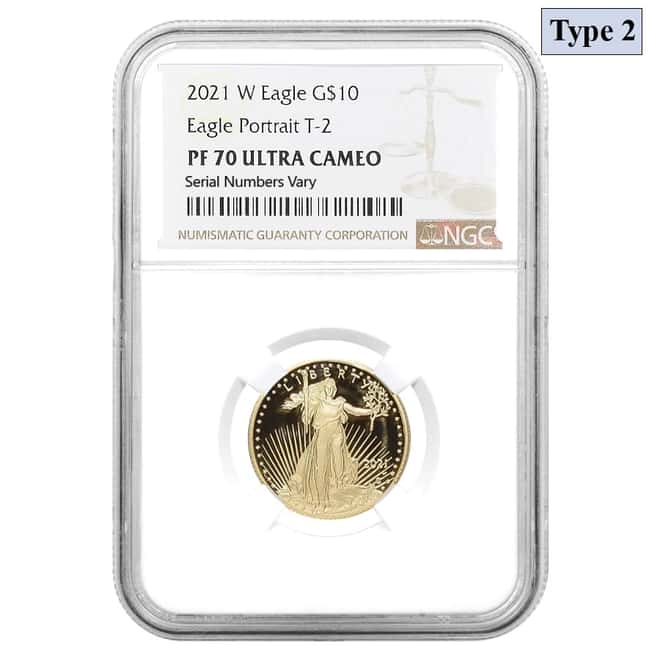 021-W 1/10 oz $5 Proof Gold American Eagle Type 2 NGC PF 70 UCAM