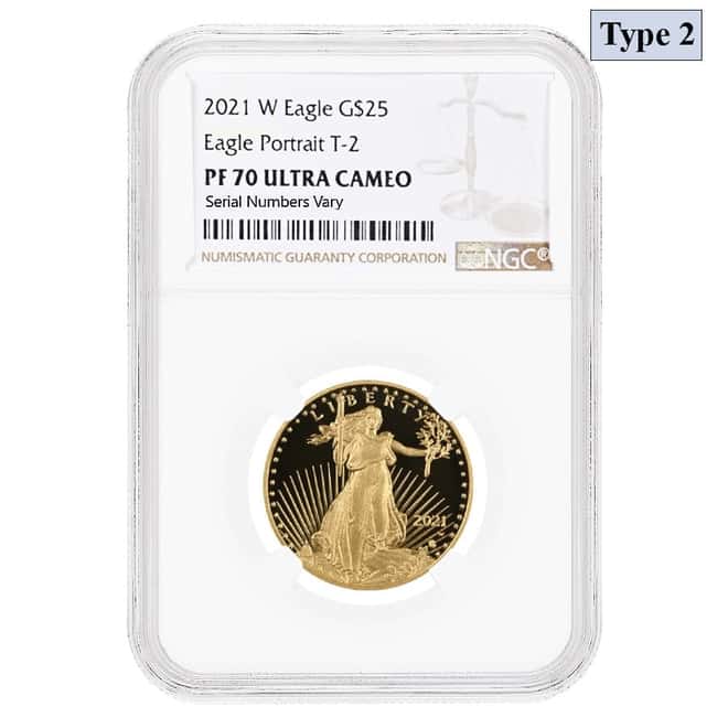 2021-W 1/2 oz $25 Proof Gold American Eagle Type 2 NGC PF 70 UCAM