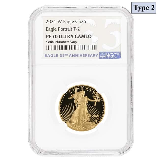 2021-W 1/2 oz $25 Proof Gold American Eagle Type 2 NGC PF 70 UCAM