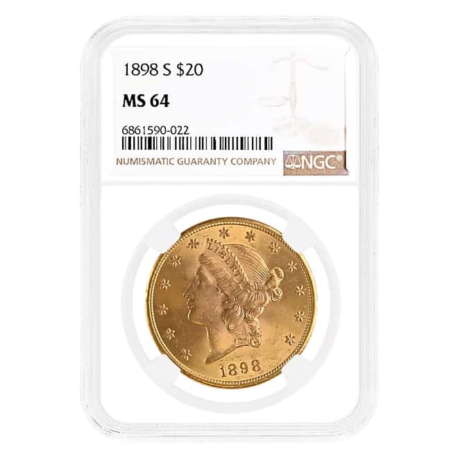 1898-S $20 Liberty Head Gold Double Eagle Coin NGC MS 64