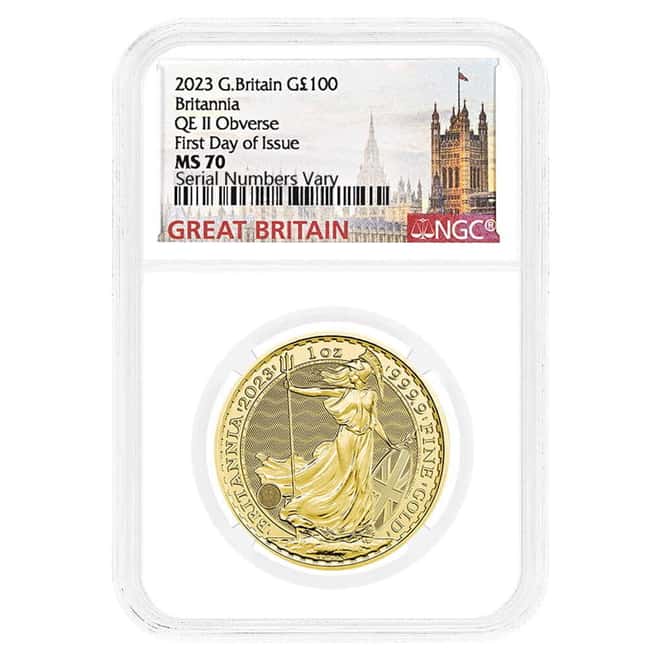 2023 Great Britain 1 oz Gold Britannia Queen Elizabeth II Coin NGC MS 70 FDOI