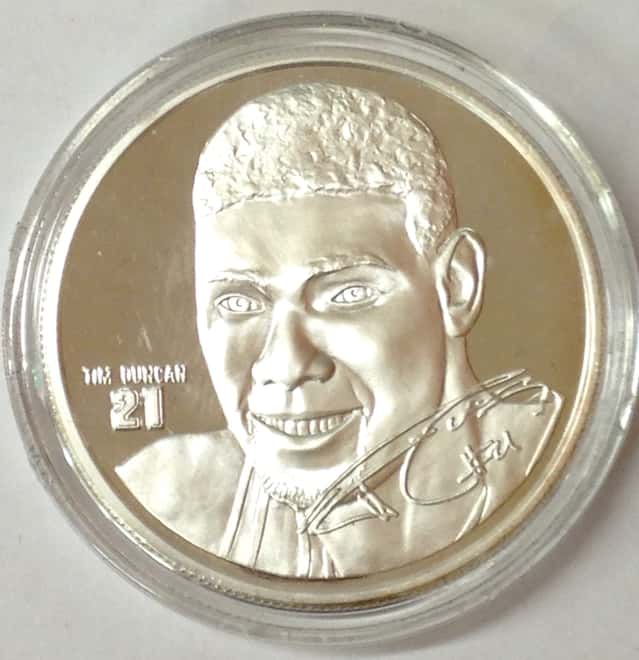 Tim Duncan Highland Mint 1 oz .999 Fine Silver Limited Edition Commemorative Medallion w/ COA