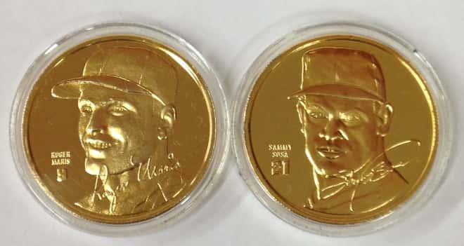 Roger Maris&Sammy Sosa Highland Mint Fine Silver Ltd Edition Commemorative Medallion COA 