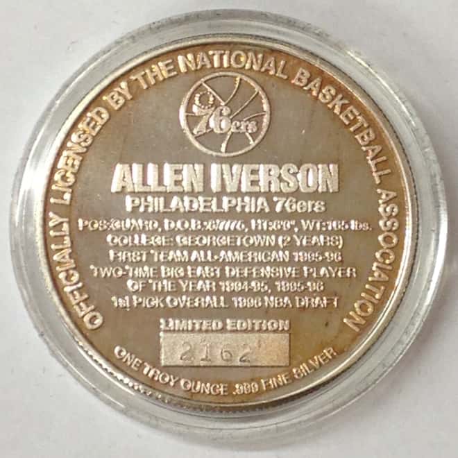 Allen Iverson Highland Mint 1 oz .999 Fine Silver Limited Edition Commemorative Medallion w/ COA