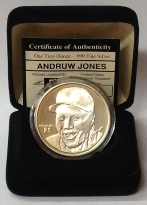 Andruw Jones 1 oz .999 Fine Silver Limited Edition Commemorative Medallion COA Back  Reset  Delete  Duplicate  Save  Save and Continue Edit
