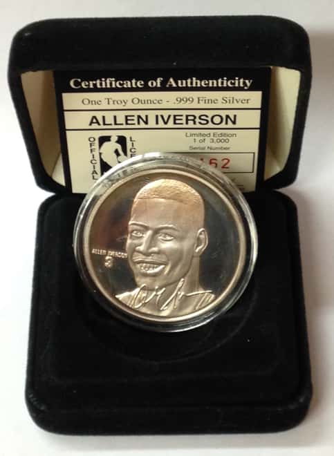 Allen Iverson Highland Mint 1 oz .999 Fine Silver Limited Edition Commemorative Medallion w/ COA