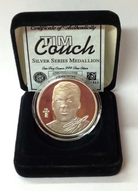 Tim Couch Highland Mint 1 oz .999 Fine Silver Limited Edition Commemorative Medallion w/ COA 