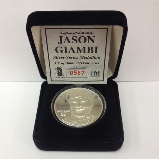 Jason Giambi 1 oz .999 Fine Silver Limited Edition Commemorative Medallion W/ Box & COA