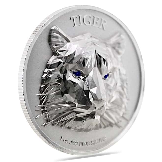 2022 Chad 1 oz Silver Multifaceted Tiger Ultra High Relief Coin .999 Fine (w/Box)