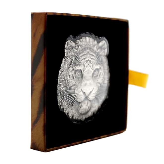 2022 Chad 1 oz Silver Tiger Coin Serial #4 Shaped High Relief (w/Box)