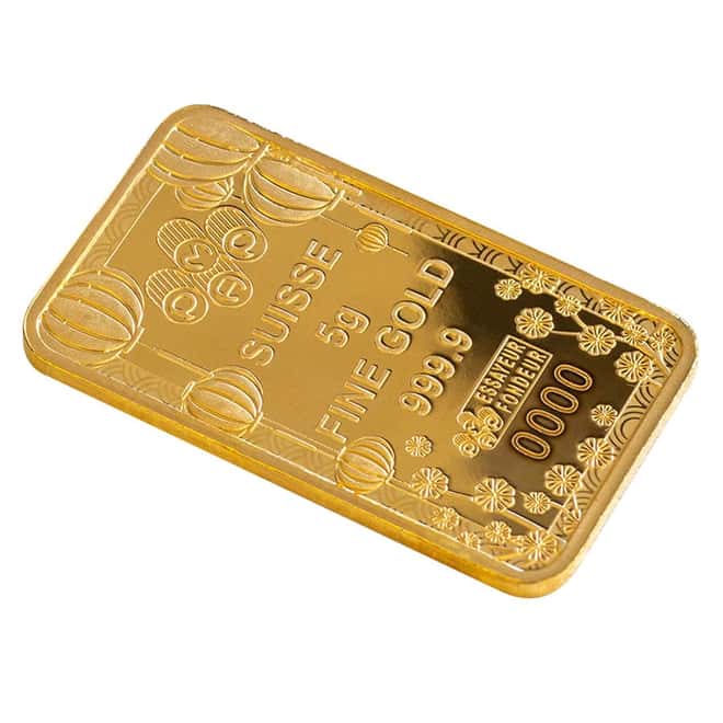 5 gram PAMP Suisse Good Luck Gold Bar .9999 Fine (In Assay)