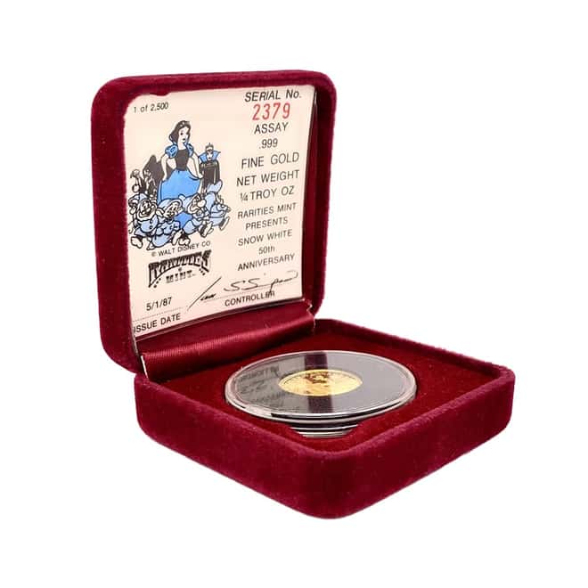 1/4 oz Proof Gold Snow White Disney Round (w/Box & COA)