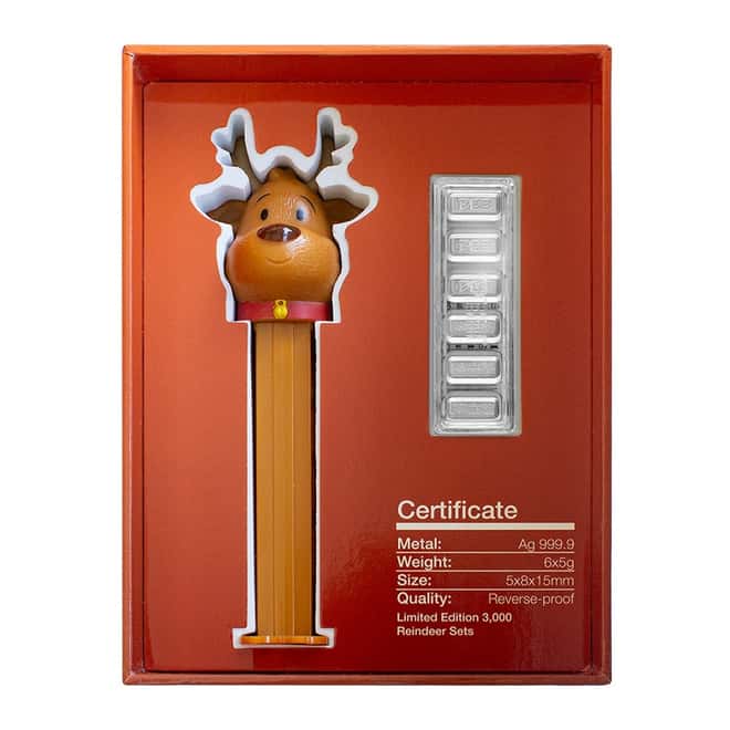 2023 30 gram PAMP Reindeer PEZ Dispenser & Silver Wafers