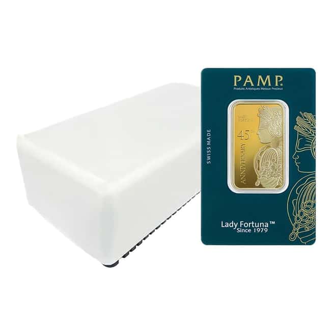 1 oz Gold Bar PAMP Suisse Lady Fortuna 45th Ann (In Assay)