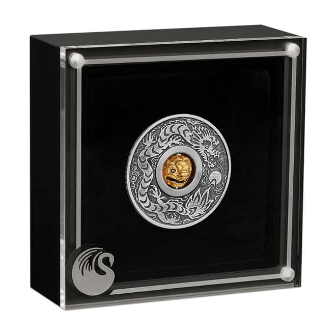 2024 Tuvalu 1 oz Antiqued Silver Lunar Dragon Rotating Charm Coin
