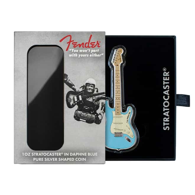 2023 SI 1 oz Silver Fender Stratocaster Daphne Blue Guitar Coin
