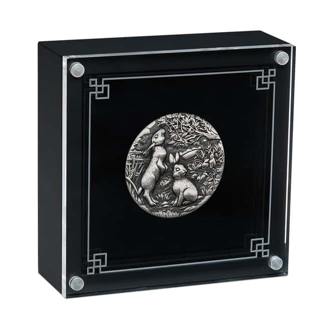 2023 2 oz Antiqued Silver Lunar Year of The Rabbit Australian Perth Mint (w/Box & COA)