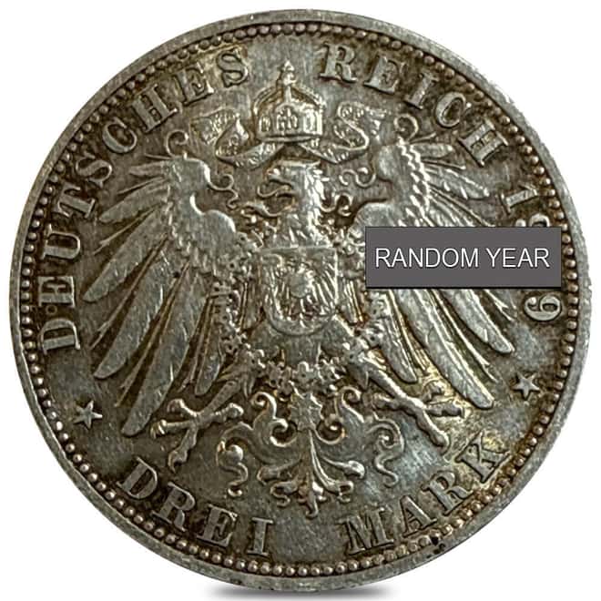 German States Prussia 3 Mark Silver Coin Avg Circ (Random Year)