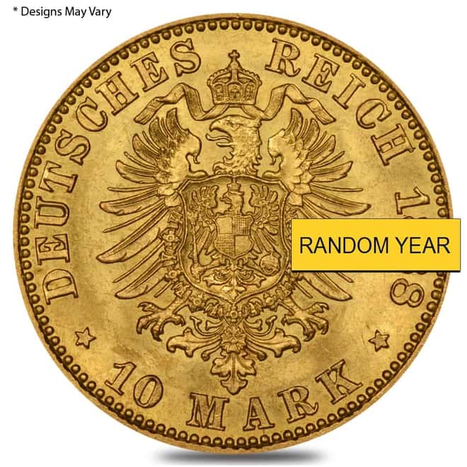 Germany Prussia 10 Marks Gold Coin (1872-1913, Random Year)