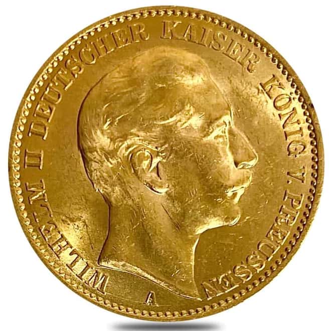 Germany Prussia 20 Marks Gold Coin BU AGW .2304 oz (1871-1915, Random Year)