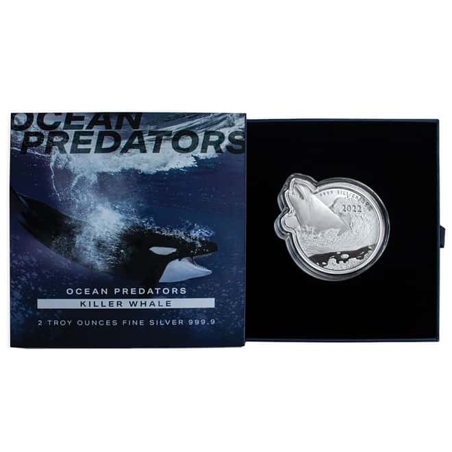 2022 2 oz Silver Killer Whale - Ocean Predators Solomon Islands $5 Coin .9999 Fine (w/Box & COA)