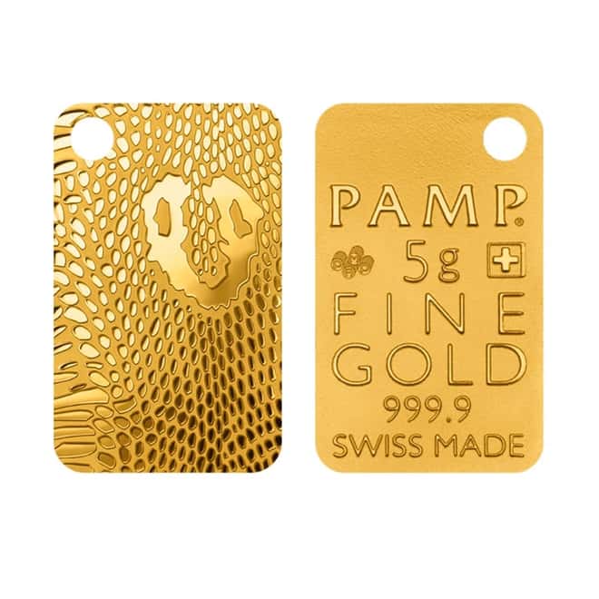 5 gram Gold Bar PAMP Suisse Cobra Skin .9999 Fine (In Assay)