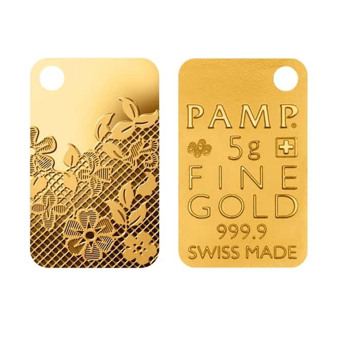 5 gram Gold Bar PAMP Suisse Valenciennes Lace .9999 Fine (In Assay)