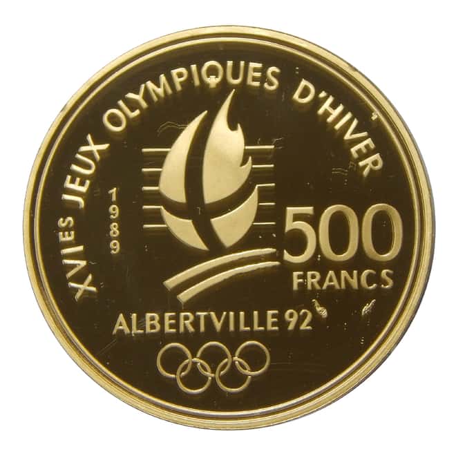 1989 France Proof Gold 500 Francs Winter Olympics (w/Box & COA)