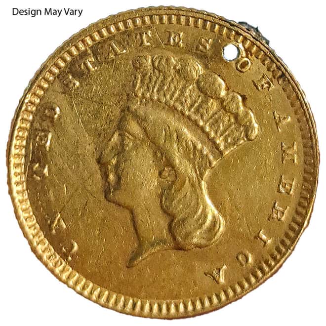 Gold Love Token $1 Liberty Head Type 3 Ex-Jewelry (Random Design)