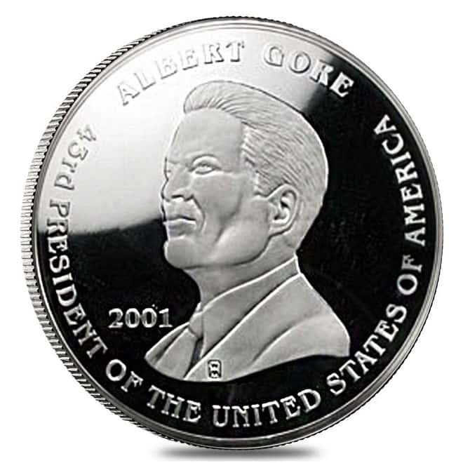 2001 Presidential Election 8 oz Silver Proof Round - George Bush/Al Gore (w/Box & COA)
