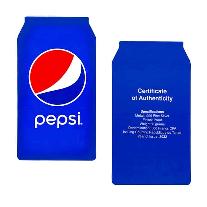 2022 Chad 6 gram Pepsi Bottle Cap Proof Silver Coin .999 Fine (w/Box & COA)
